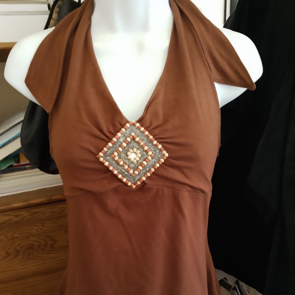 3/$15 Bead Medallion Halter Top Mixed Beads Jr SZ Large